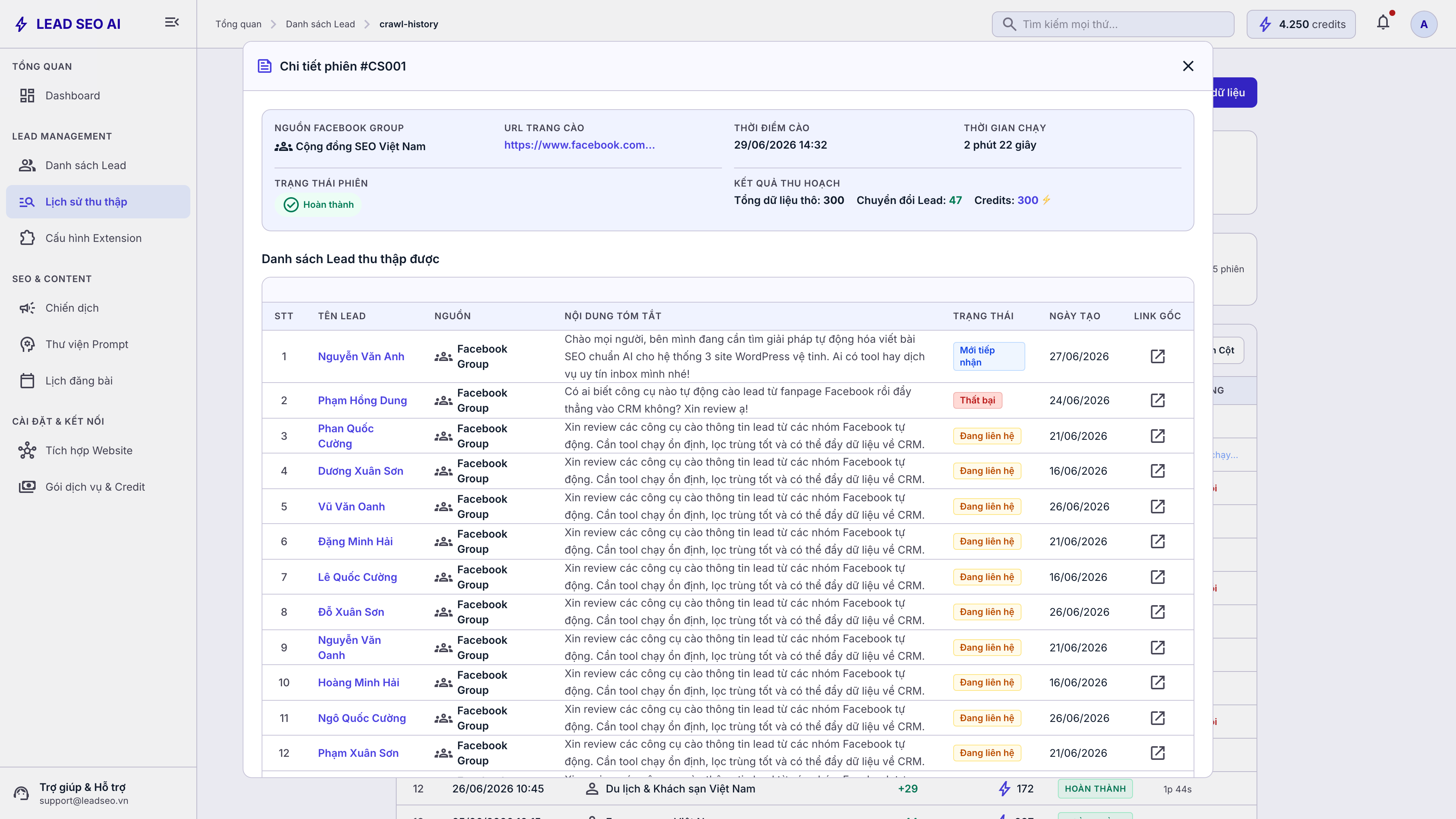 Audit phiên crawl Facebook Group